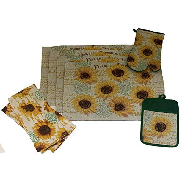 Sunflower Garden Cotton Quilted Pocket Potholder/Dish Towel Kitchen Set 1